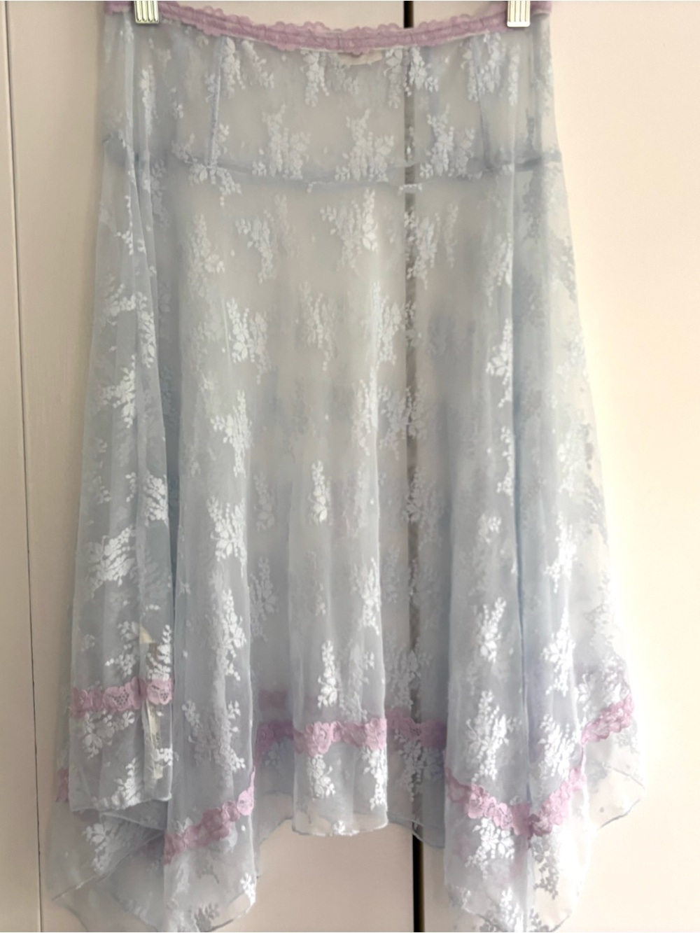 Free People Intimately Lady Lux Blue Lace Asymmetrical Slip Skirt Trim Size XS - Picture 8 of 12
